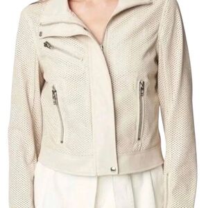 Blank NYC Faux Leather Moto Jacket - Cream / Beige Size XS